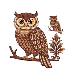 Fototapeta premium Intricate metal art of owls a parent and baby on a branch