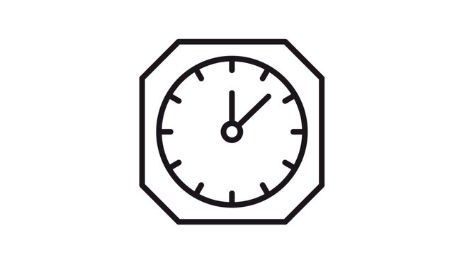 Minimalist black vector line icon of an octagonal wall clock with hands showing the time, isolated on a white background for time management, scheduling, and deadline concepts illustration.