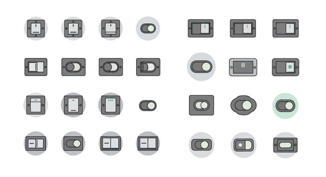 Set of modern toggle and slider switch icons for UI design, isolated on white background