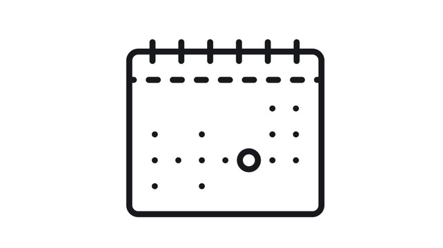 Black minimalist calendar vector icon with circled date, outline illustration of a monthly planner for scheduling, appointments, and time management, isolated on a white background symbol.