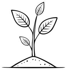 Obraz premium Simple plant growing from earth in line art illustration