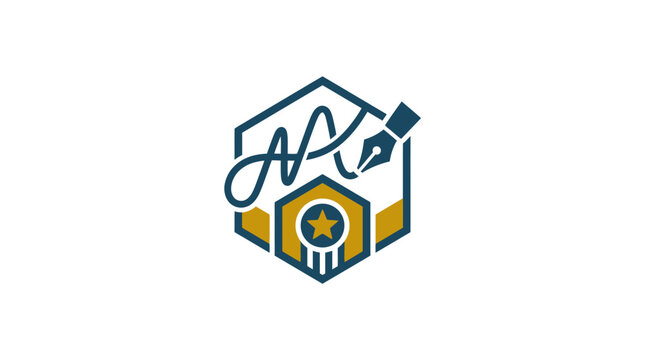 Icon of a Military Badge with Star and Shield in Flat Vector Style