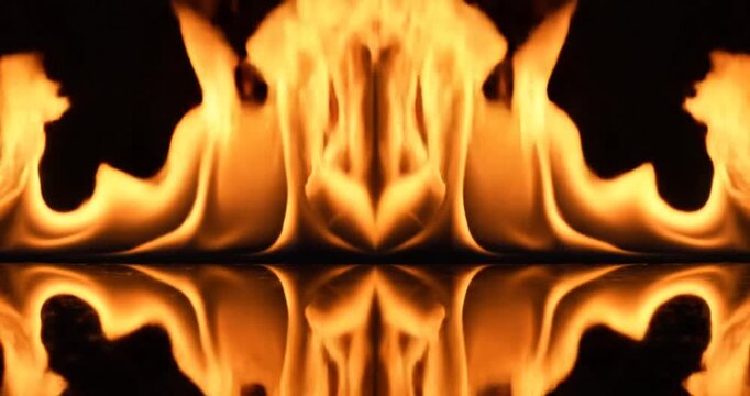 Flames on fire with reflection.