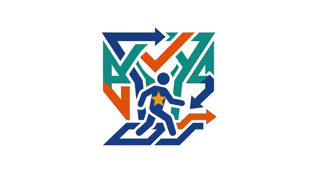 Icon of a Person Running Towards Checkmarks in a Progress Chart Vector Illustration