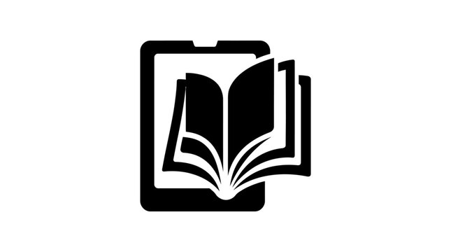 Icon of an Open Book on a Reading Device - Digital Library and E-Book Concept in Vector Style