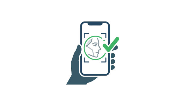Icon of Mobile Phone with Facial Recognition Scan in Flat Design Style