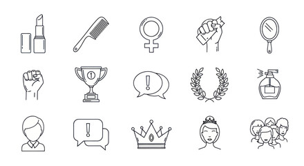 Feminine Icons: Beauty, Success, Empowerment, and Communication Symbols © malika