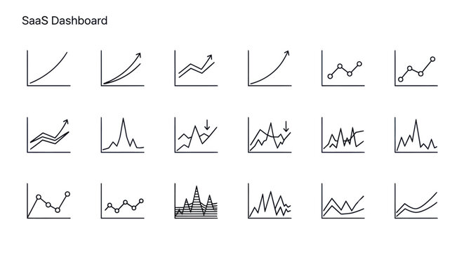 SaaS Dashboard: Collection of Hand-Drawn Growth Charts and Financial Graphs