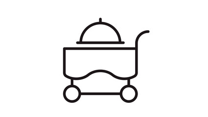Minimalist black line vector icon of a food service cart or room service trolley with a cloche cover, ideal for restaurant, catering, hotel, and hospitality industry graphic design. © Sanjida