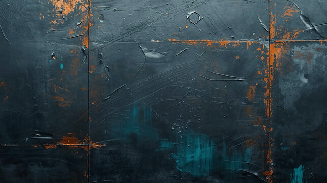 Blue steel wall, rust split texture grid, cracked metal texture, blue industrial background, rust orange stains, weathered steel, grunge wall, distressed surface, urban metal panel, metal peeling