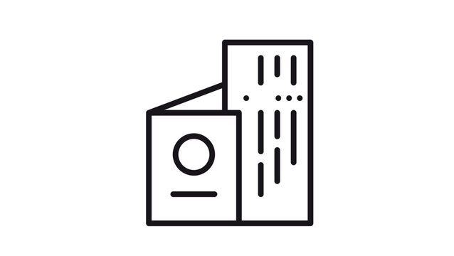 Passport and boarding pass vector icon illustration. Minimalist black line symbol of travel documents for airport check-in, international tourism, and vacation planning. Scalable graphic design.