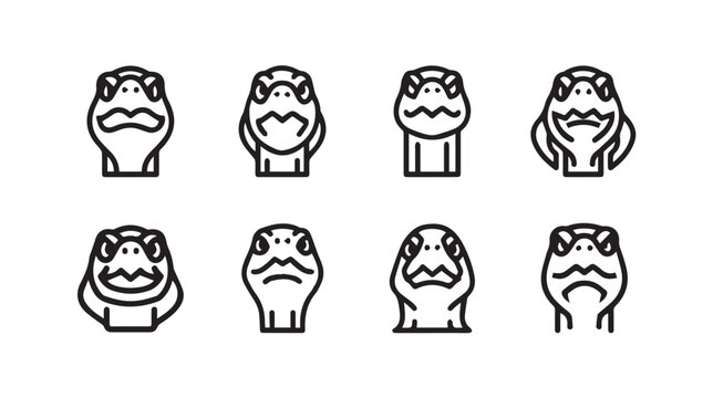 Set of Reptile Head Icons Snake and Lizard Faces in Outline Style