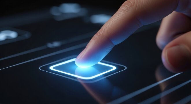 Finger Touching Touchscreen Button Closeup.