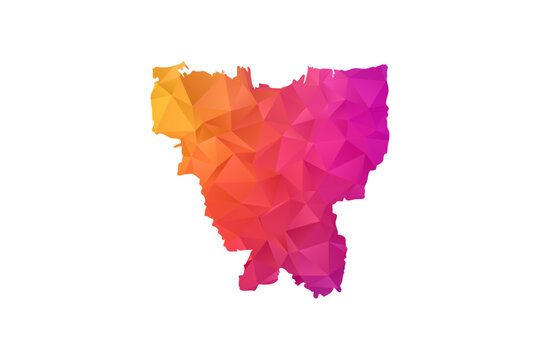 Jakarta Map - Polygon Style Vector Illustration in Orange and Pink Gradient, Low Poly Geometric Design, Isolated on White Background for Infographics and Education.