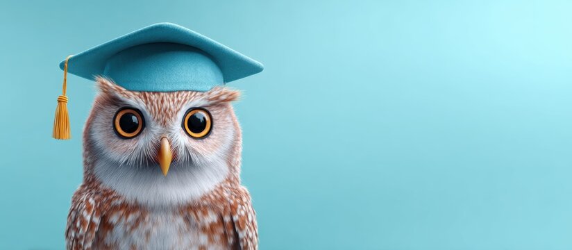 Cute owl graduate cap education wisdom cute animal character colourful fun background