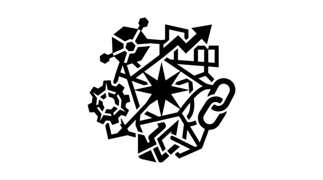 Icon of Brain with Geometric Elements and Abstract Mind Map Style for Cognitive Concepts