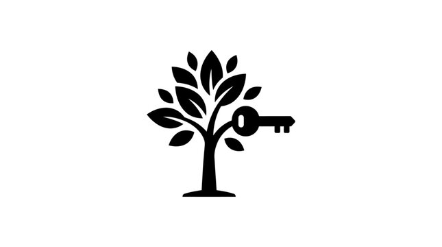 Vector Icon of a Tree with a Key as a Symbol of Nature and Security