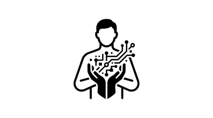Fototapeta premium Vector Icon of a Person Holding a Digital Circuit Globe for Technology and Innovation Concepts
