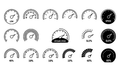 Fototapeta premium A collection of various speedometer and gauge icons in a simple line art style on a white background