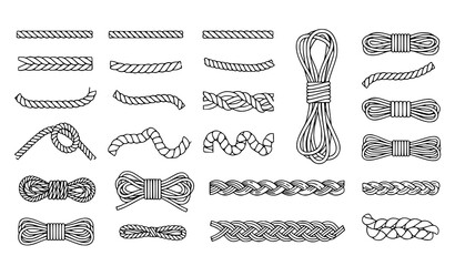 A collection of various rope and twine illustrations in a simple line art style on a white background © Neoviz Studio