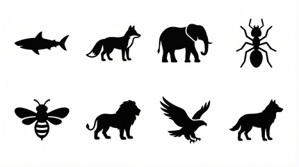 Obraz premium Collection of Diverse Animal Silhouettes in Black and White.