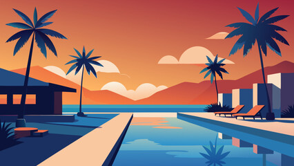 Obraz premium Tropical Resort Pool Flat Vector 