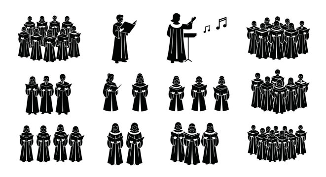 Choir Silhouettes: Diverse Singing Ensembles and Conductors