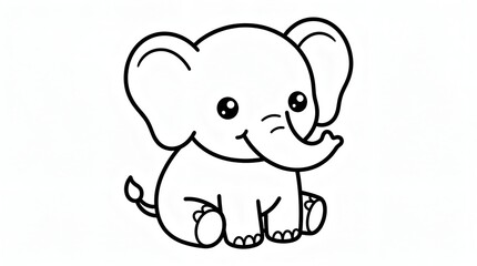 Fototapeta premium Cute Baby Elephant Coloring Page for Kids, Simple Outline Vector Illustration 