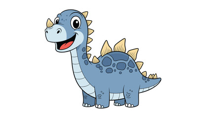 Naklejka premium Friendly blue dinosaur character with yellow plates on its back and tail smiling on a clean white background.