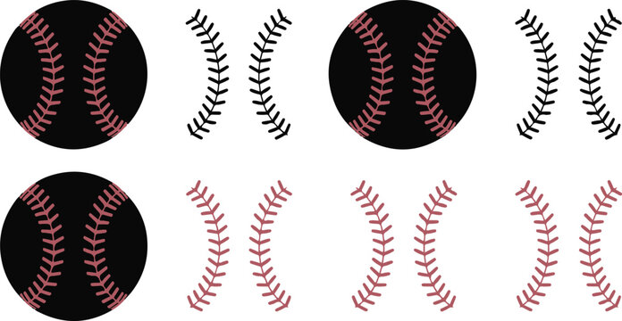 Beautiful red stitch baseball ball vector Isolated on white background. Red Stitch Sports Collection