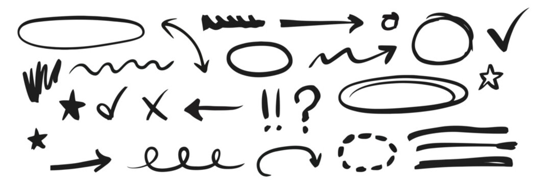 Illustration of hand drawn highlight circles and check marks vector.