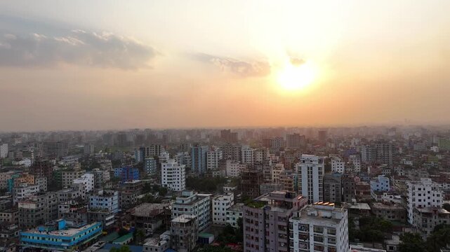 Drone Push In Shot of Dhaka Skyscrapers Modern City Skyline Bangladesh Urban Architecture