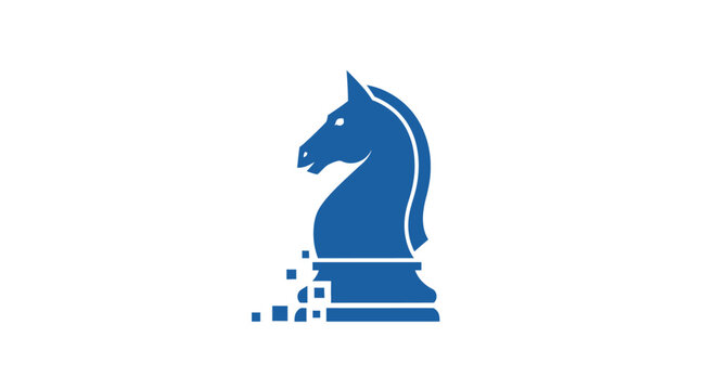 Blue chess knight piece icon symbol.