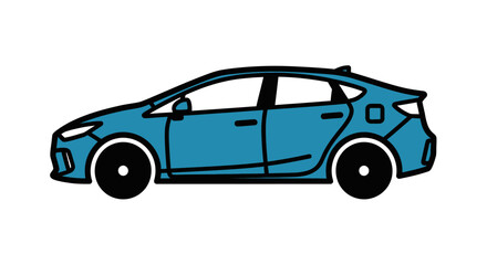 Obraz premium Blue Sedan Car Side View Profile.