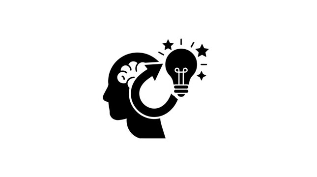 Icon of Human Head with Light Bulb for Creative Thinking and Innovation