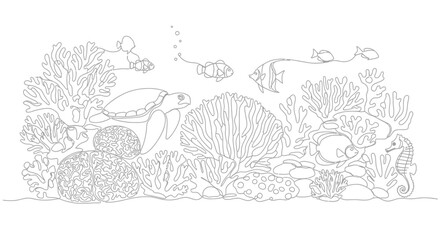 Turtle Swimming Underwater Ocean Scene. © chici