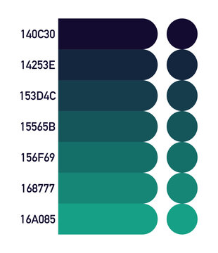 Teal and Emerald Green Color Palette Swatches with Hex Codes on Transparent Background