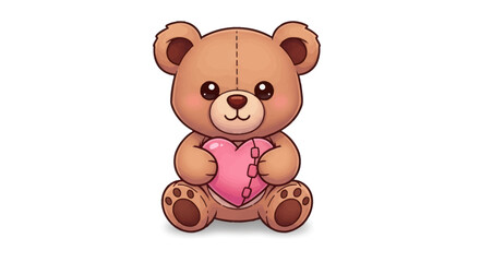 Cute Teddy Bear Holding Pink Heart - Adorable Cartoon Illustration for Love & Romance © Rizal