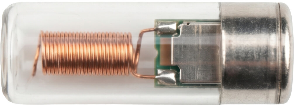 RFID microchip glass capsule transponder isolated on transparent background