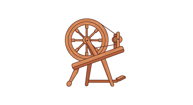 Vintage wooden spinning wheel, traditional textile craft, handmade wool production