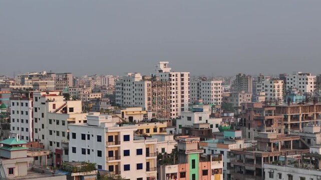 Drone Push In Shot of Dhaka Skyscrapers Modern City Skyline Bangladesh Urban Architecture