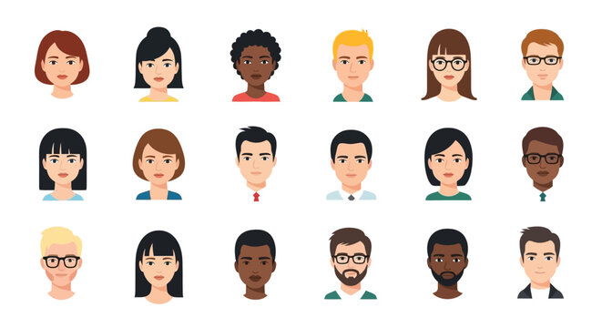 Diverse group of cartoon people faces.