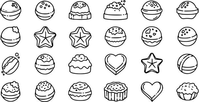 Black and White Line Art Icons of Assorted Sweets and Candies