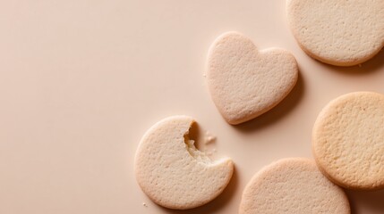 Obraz premium Cookies flat lay with simple round cookies and one heart-shaped