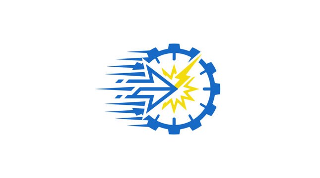 Vector Icon of Fast Lightning Speed Over Clock to Represent Time Management and Swift Progress