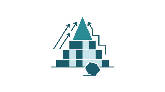 Icon of Abstract Geometric Pyramid With Arrows and Hexagon in Modern Vector Style