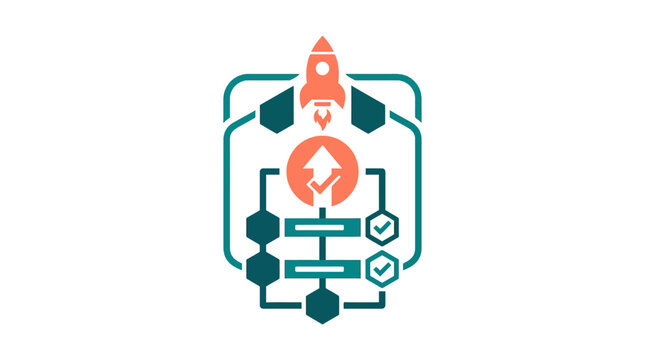 Icon of Rocket Launching Into Space with Technology and Science Themes