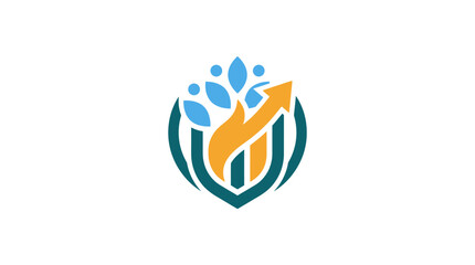 Fototapeta premium Icon of Growing Business Chart with Arrow Upward and Leaf Elements in Vector Style