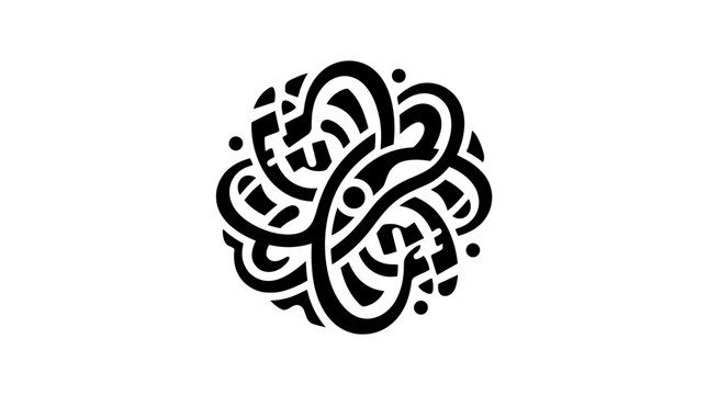 Icon of Complex Black Line Art Brain Illustration for Knowledge and Intelligence