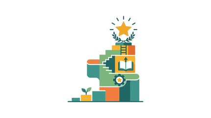 Naklejka premium Icon of Growing Plant and Education Growth in Flat Style for Eco Learning Concept